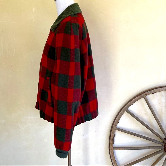 PENDLETON 100% Virgin Wool Beautiful Hunter Green Red Buffalo Plaid Jacket L USA - Picture 9 of 12